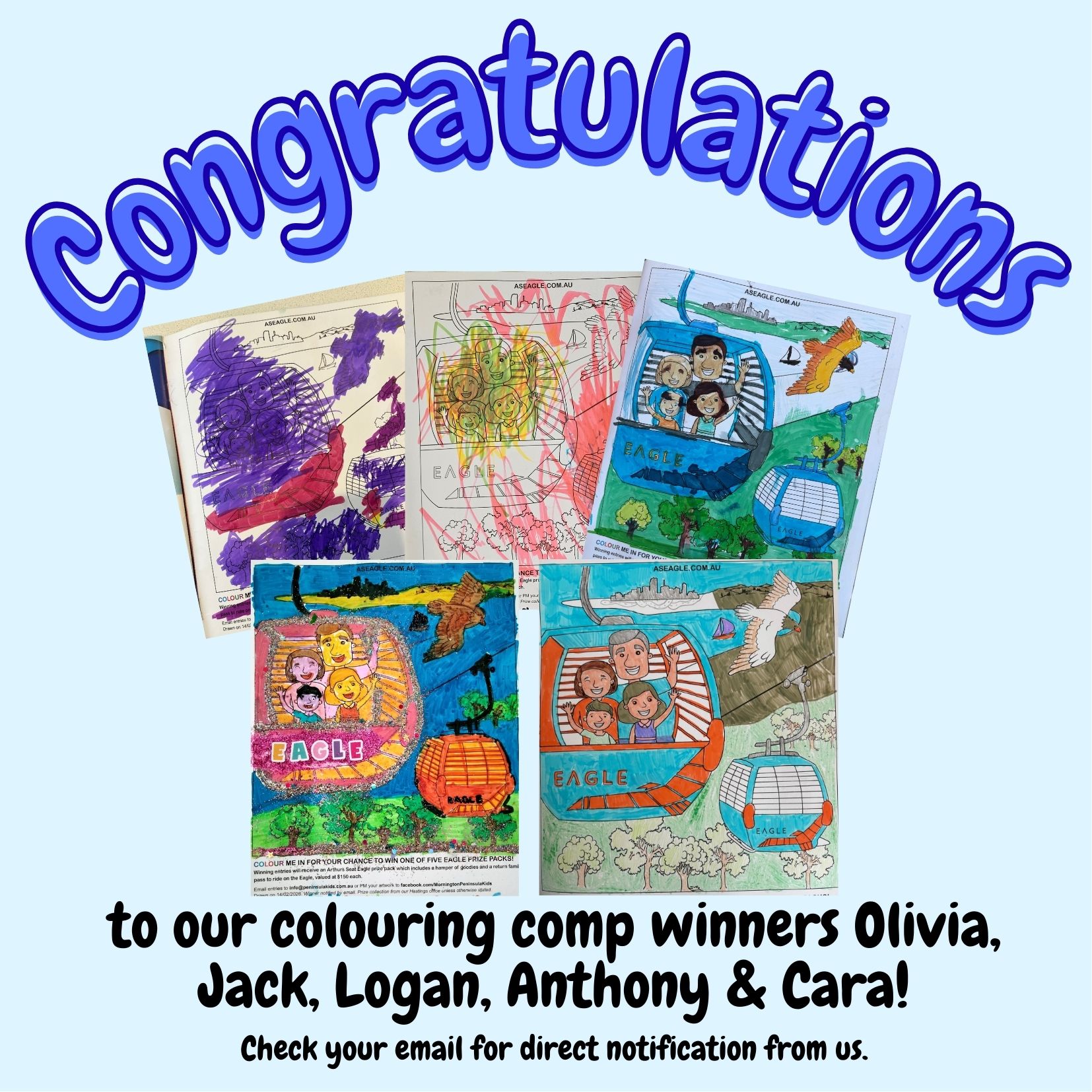 Apologies for the lateness in announcing! Been under the pump getting the autumn edition of Peninsula Kids mag ready for print! 

Congrats to our winners from the summer mag.  We loved this batch of entries! 
And thank you to @arthursseateagle for the awesome prizes for our winners.

If you're interested in sponsoring the colouring page in an upcoming editon of the mag, get in touch with Molly: molly@mpnews.com.au

#colouringcomp #peninsulakidsmagazine