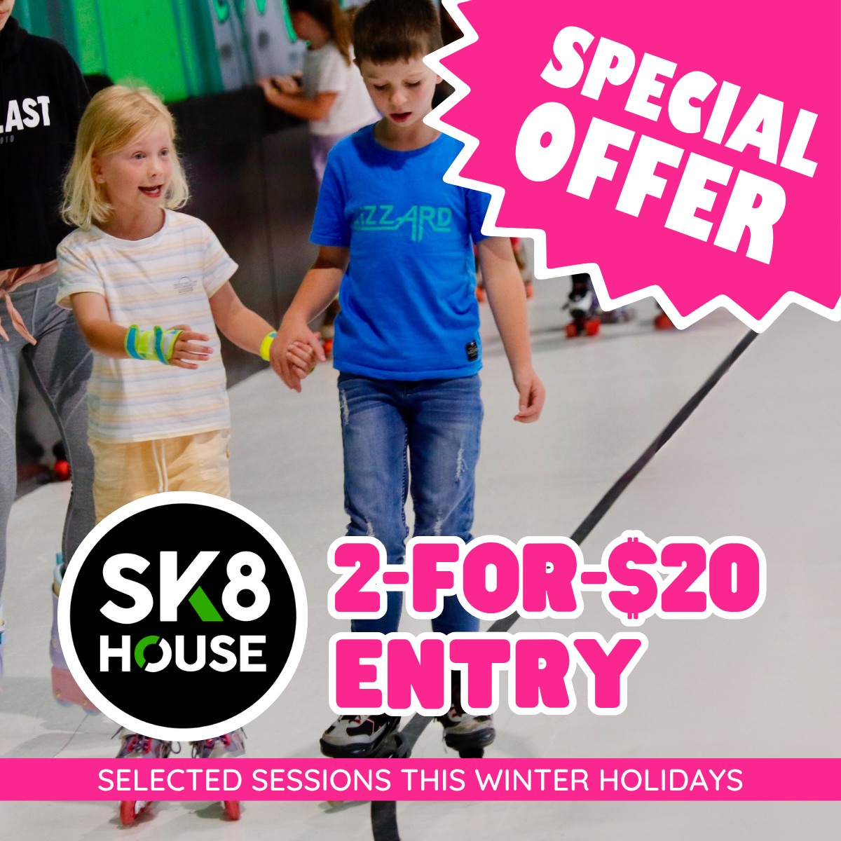 Bring a friend… skate for just $10 each!

These Winter school holidays, @sk8houseau in Carrum Downs is offering 2-for-$20 entry to selected sessions on weekday afternoons. The perfect excuse for a fun day out with the kids, cousins or mates.

Spend less and skate more these school holidays - thanks to Sk8house!

Online bookings only & conditions apply
Find out more: https://www.sk8house.com.au/